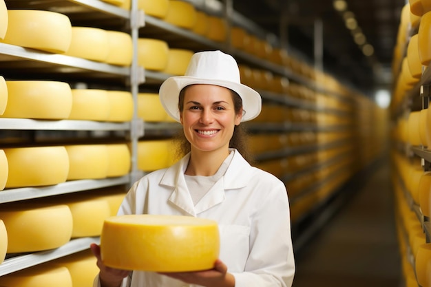 Dairy Worker Holding a Cheese Wheel