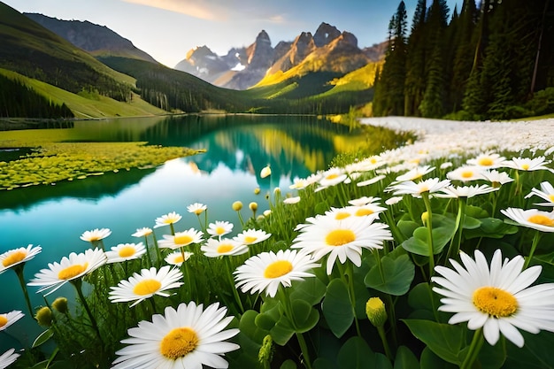 Photo daisies are blooming in the mountains.