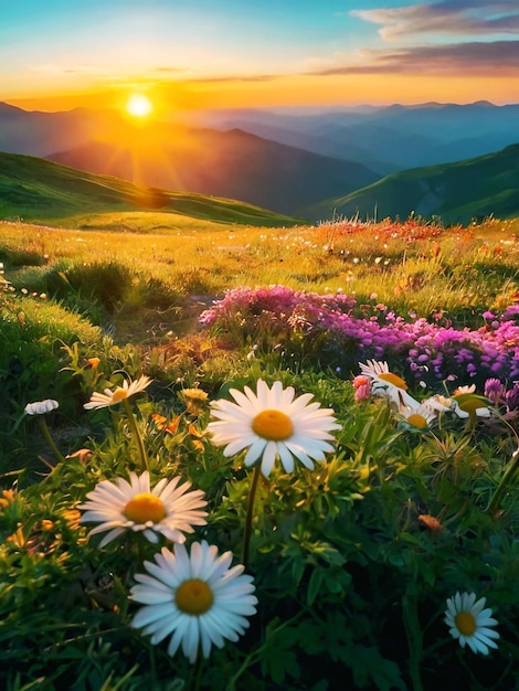 Photo daisies are in the grass on a sunny day