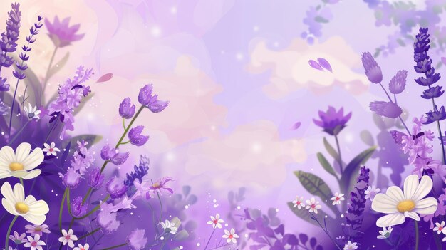 Foto daisies en lavendels vormen dit zoete bloemige achtergrondpatroon