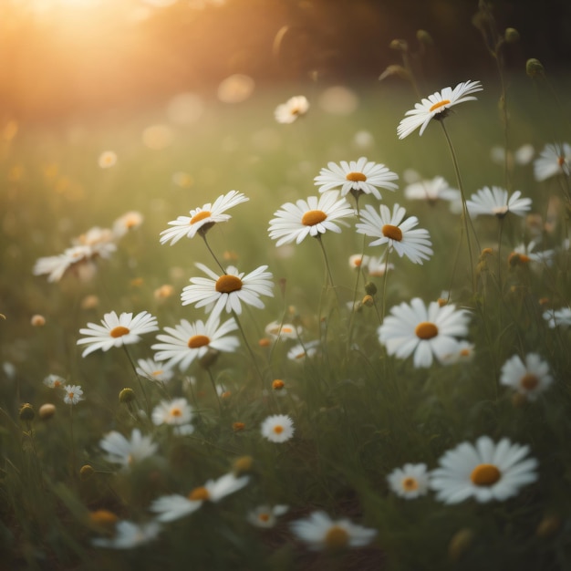 Premium Photo Daisies In A Field At Sunset