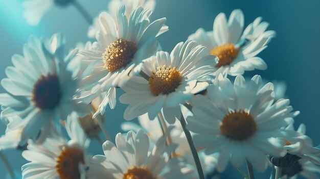daisies flowers white Floral blue background Closeup Nature Generative AI