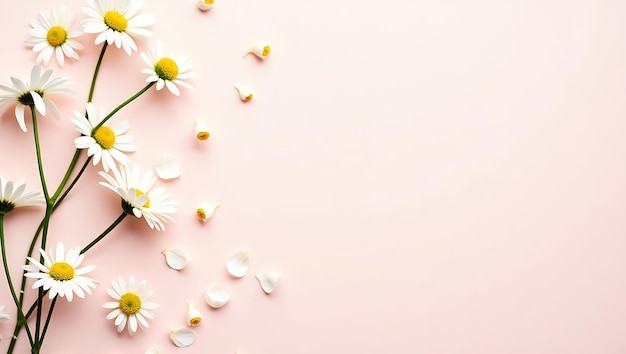 Daisies tegen een zachte roze achtergrond Een delicate voorjaarsarrangement