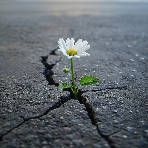 Foto daisy bloem groeit in een scheur in het trottoir