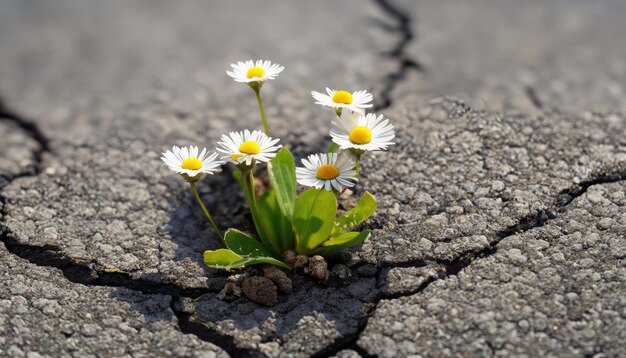 Foto daisy bloem groeit uit gebarsten asfalt