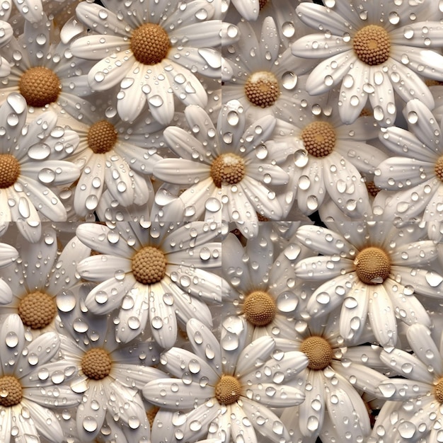 Foto daisy bloem met glinsterende regendruppels naadloos patroon