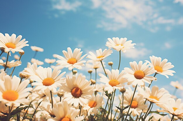 Daisy bloemen met een wazig beeld van de skyline van een stad