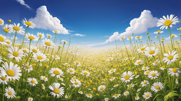Daisy bloemenveld achtergrond voorjaar en zomer natuurlijk landschap met bloeiend veld van daisies