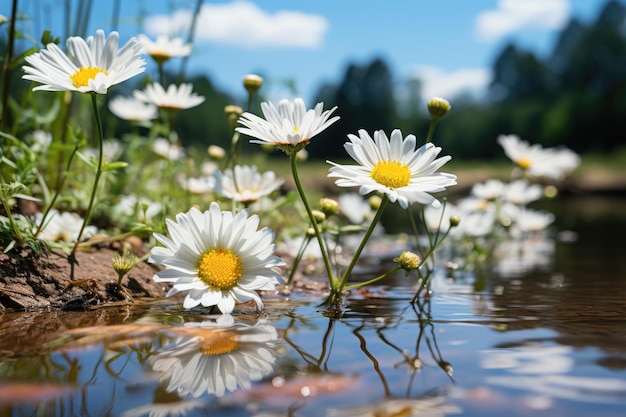 Daisy on the edge of serene stream generative IA