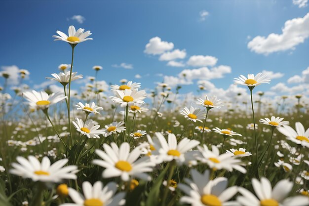 Daisy Field onder een heldere blauwe lucht