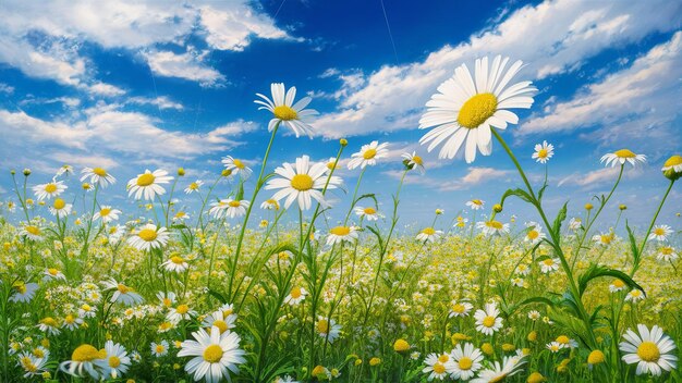 Daisy flower field background spring and summer natural landscape with blooming field of daisies