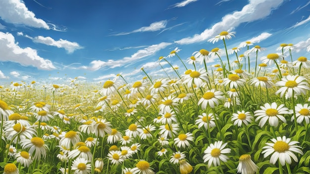 Daisy flower field background spring and summer natural landscape with blooming field of daisies