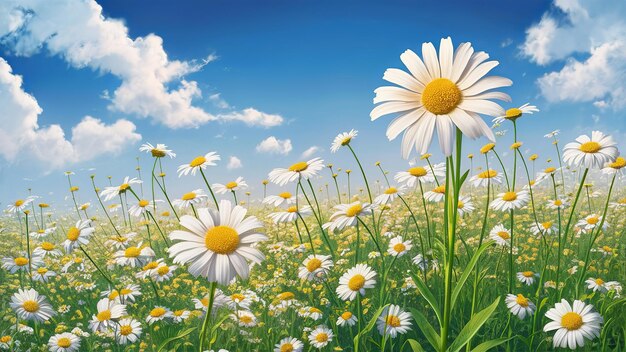 Daisy flower field background spring and summer natural landscape with blooming field of daisies