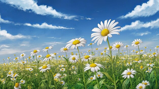 Daisy flower field background spring and summer natural landscape with blooming field of daisies