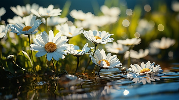 緑の草の浅い深さのデイジーの花