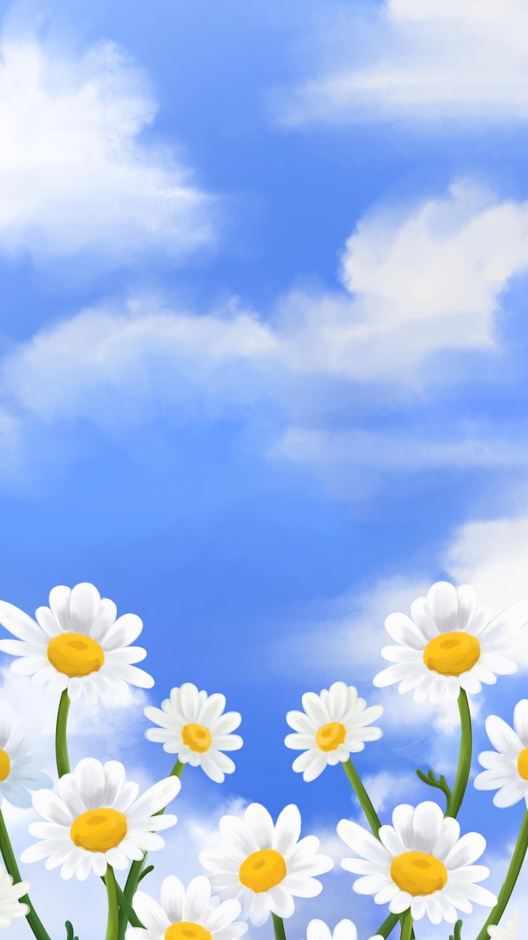 Photo daisy flower on spring and summer realism illustration with flower with blue sky background