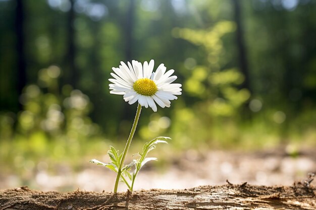 Daisy flower with a bokeh effect of fairy lights