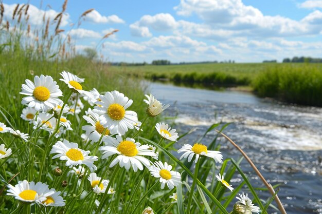 Daisy flowers near the river