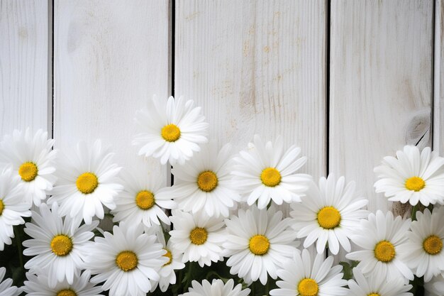 写真 木製のテーブルの上のデイジー花