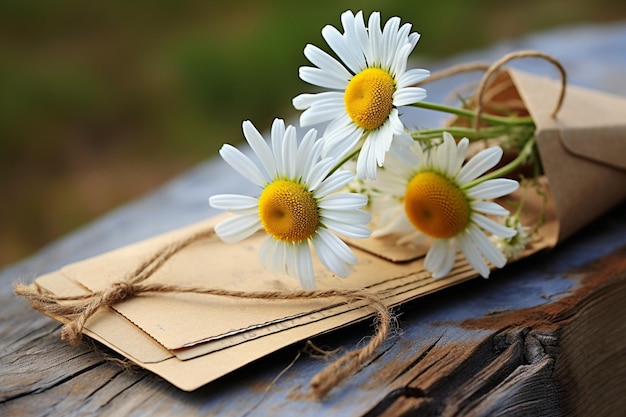 Daisy flowers with a blurred image of a city skyline