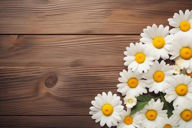 Daisy Flowers on Wooden Background Generative AI