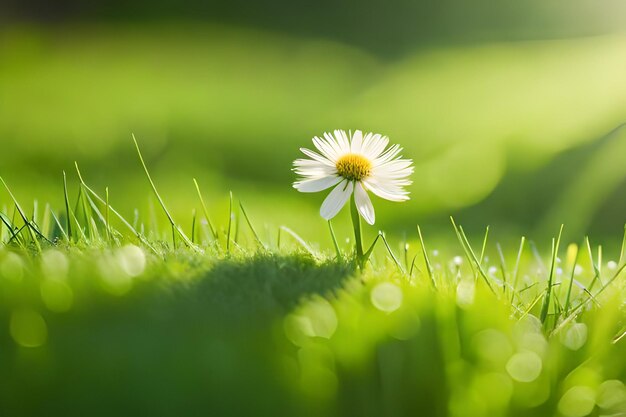 A daisy in the grass in the morning