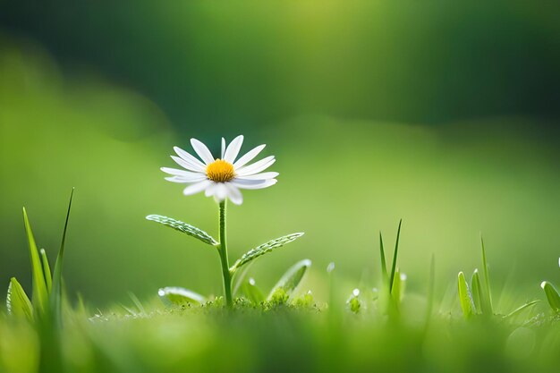 A daisy in the grass with a blurred background.