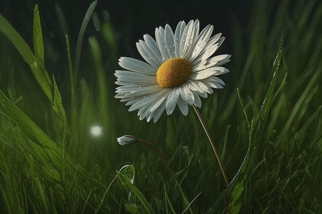 Daisy in de zon witte en gele en groene kleur het hoofd van een bloem