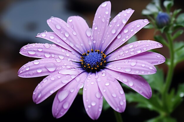 Daisy with purple petals grow from the garden