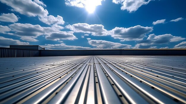 Dak metalen plaat met blauwe hemel met wolken