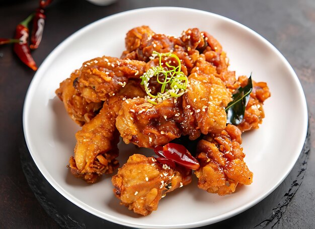 Dakgangjeong is a deep fried crispy chicken dish glaze food photography