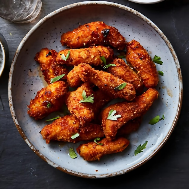 Photo dakgangjeong is a deep fried crispy chicken dish glaze food photography