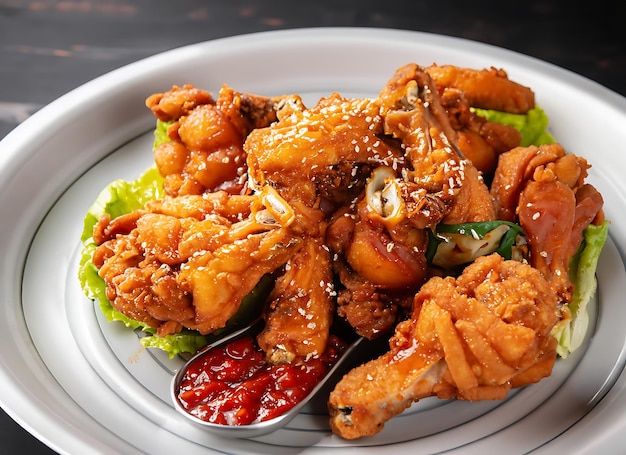 Dakgangjeong is een diep gebakken knapperig kip gerecht glaze voedsel fotografie