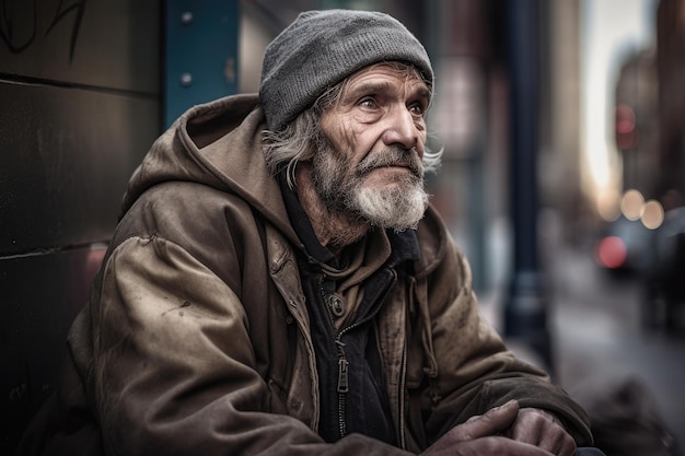 Dakloze man portret Leeftijd bebaarde man Generatieve AI