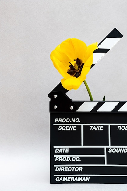 Dakspaan uit film met gele tulp