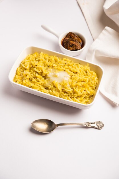 Dal Khichdi Fry With Ghee served in a bowl