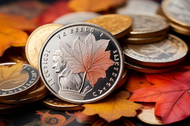 Dalende waarde Een close-up van 20 euro te midden van herfstbladeren