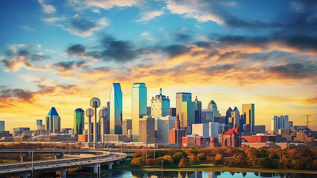 Photo dallas texas cityscape at sunset