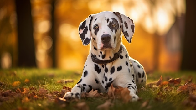 芝生の上のダルマチア犬