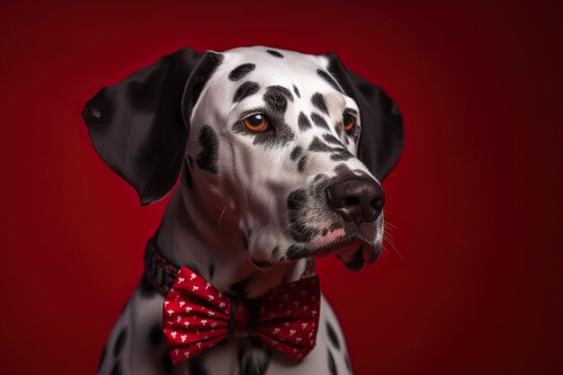 A dalmatian dog wearing a bow tie.