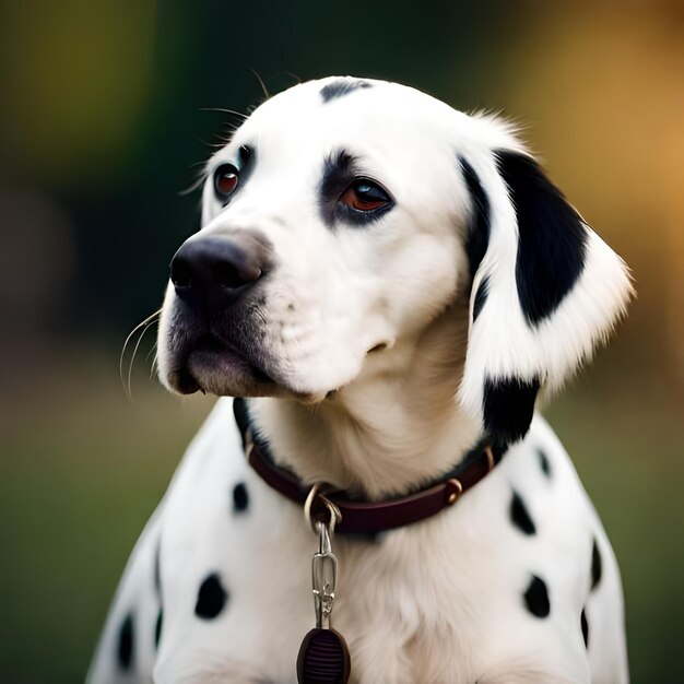 ダルメシアンと書かれた首輪をしたダルメシアン犬