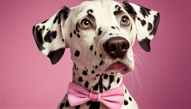 Далматинская собака с розовым бантом на шее