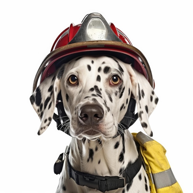 Photo dalmatian in fireman's helmet