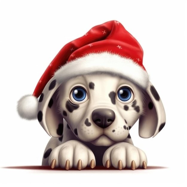 Dalmatian puppy wearing Santa Hat