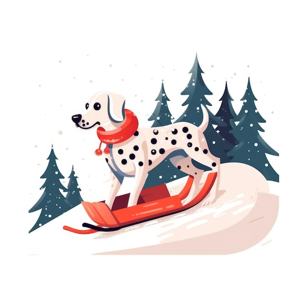 Dalmatian Sledding In The Snow Playful And Wintery Cartoon Illustration Background