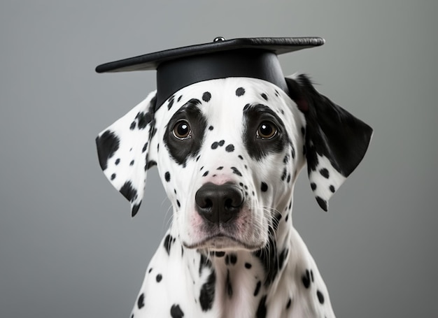 Dalmatian with graduation cap