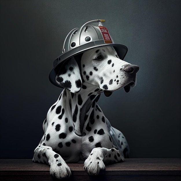 Dalmatische hond die een brandweerhoed en brandkraan generatieve ai draagt