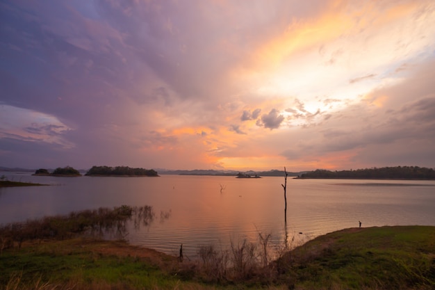 Dam and sunset.