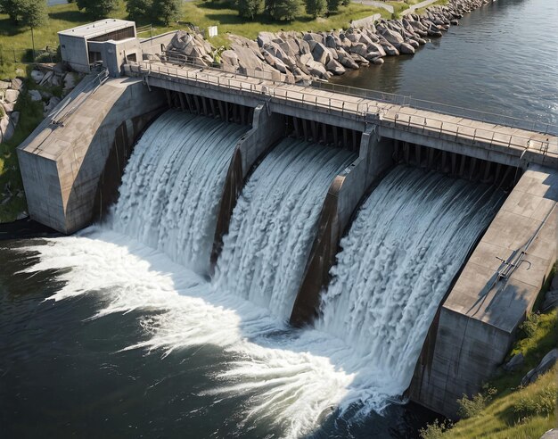 a dam with water flowing from it