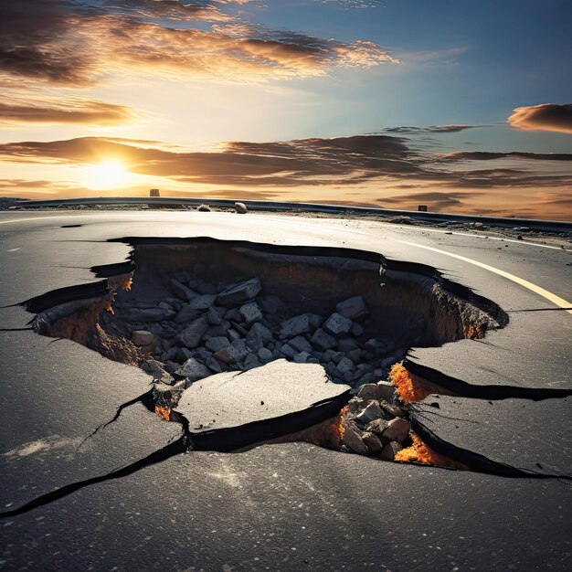 damage in the form of a hole on the road or highw